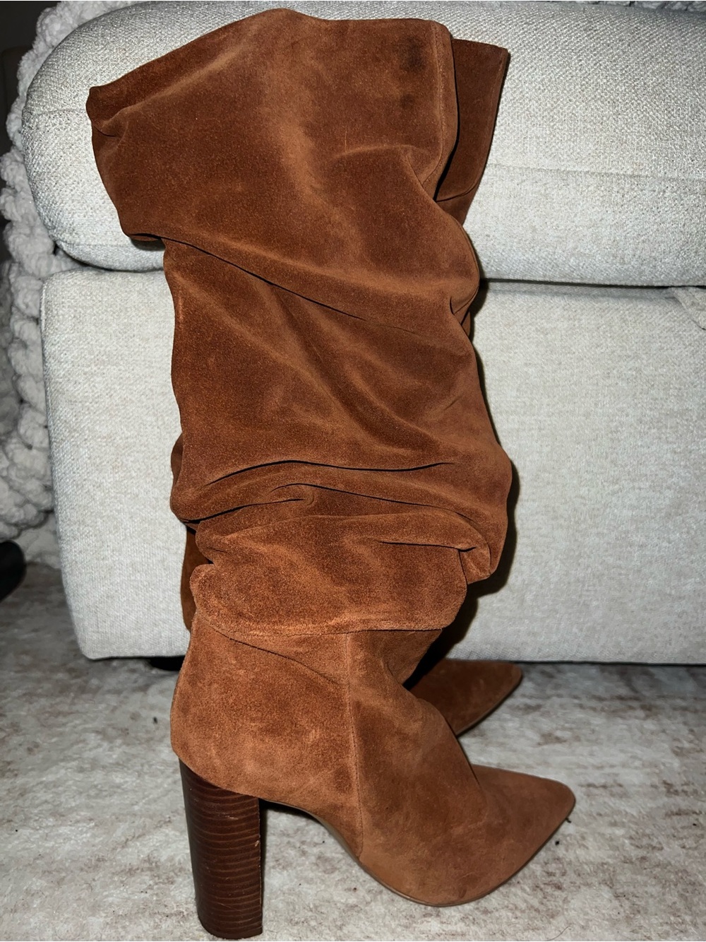 Women's Brown Suede Slouch Knee-High Boots